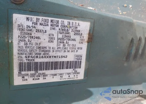 1994 Mazda B4000 Cab Plus z USA, uszkodzony, nr VIN 4F4CR16XXRTM71542